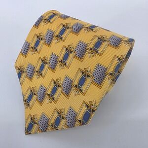 Modela Collection Mens Silk‎ 100% Yellow Blue Geometric Luxury Necktie